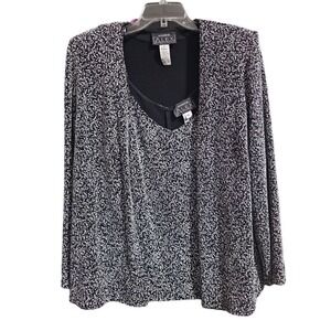 Alex Evenings 2 Piece Women Blazer Top Set Metallic Silver Black Shimmer 2XL 168